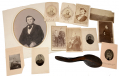 ID’D GROUP OF PHOTOGRAPHS AND WOODEN SPOON – WILLIAM JONES, 22nd WISCONSIN –POW, DIED OF DISEASE