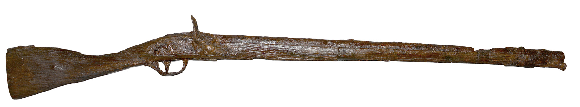 U.S. CONTRACT FLINTLOCK MUSKET, MODEL 1808 PATTERN, PERIOD-ALTERED TO CARBINE LENGTH – RECOVERED NEAR LAKE GEORGE, NY