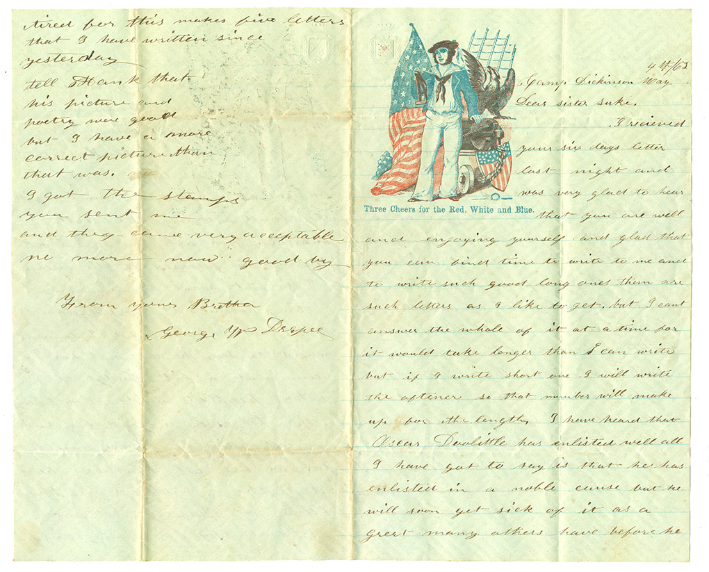 CIVIL WAR SOLDIER'S LETTER — CAMP DICKINSON, ROANOKE ISLAND, N.C., MAY 4, 1862 — 89th NEW YORK INFANTRY, COMRADE OF THE BURNSIDE EXPEDITION WRITES OF SOUTH MILLS, COMPANY DEATHS, AND HIS WAR-WEARY CONVICTIONS