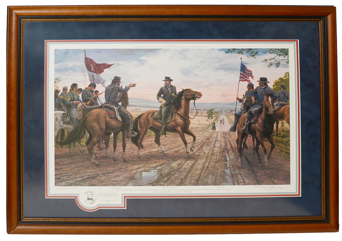 FRAMED PRINT BY DALE GALLON - “HEAVY TASK BEFORE US” – GEN. JOHN BUFORD & COL. WILLIAM GAMBLE, JUNE 30, 1863