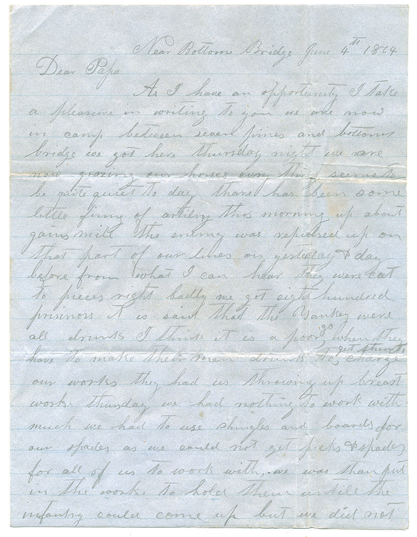 CS CAVALRYMAN’S LETTER WRITTEN ONE DAY AFTER THE COLD HARBOR ASSAULT