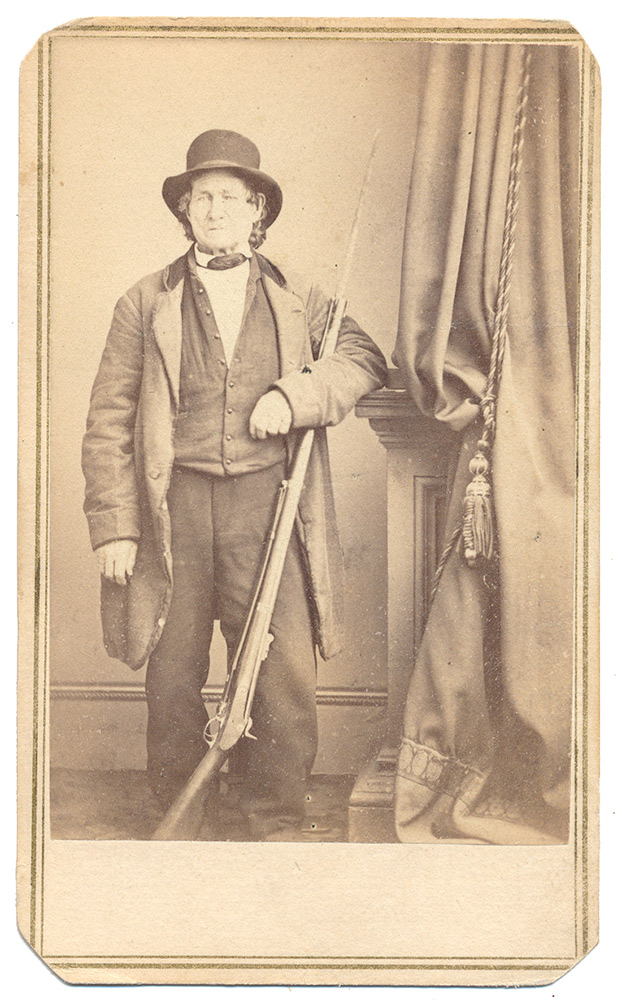 ANTHONY, NY STANDING CDV OF “GETTYSBURG HERO” CIVILIAN JOHN BURNS 