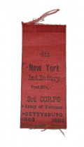 25th REUNION RIBBON OF THE 4th NEW YORK INDEPENDENT BATTERY, GETTYSBURG 1888