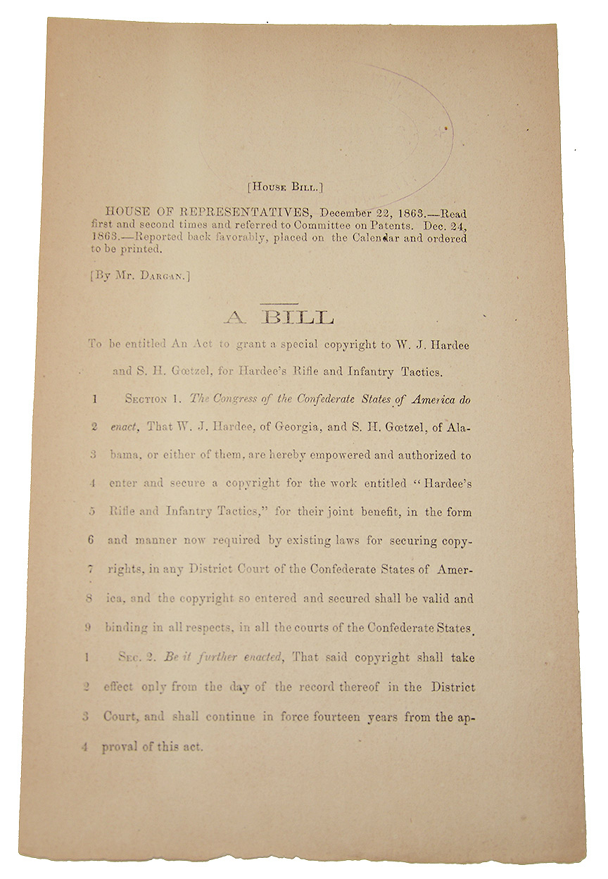 CONFEDERATE IMPRINT OF THE HARDEE BILL – DECEMBER 22, 1863