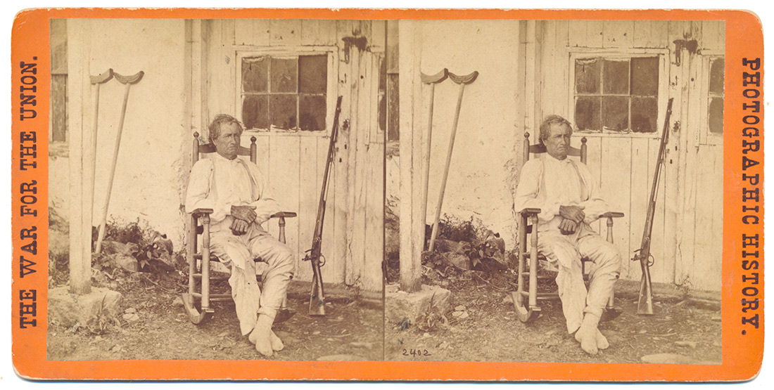 STEREOVIEW OF GETTYSBURG HERO JOHN L. BURNS, “RECOVERING FROM HIS WOUNDS”