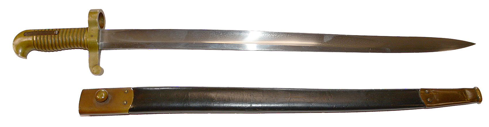 ORIGINAL CIVIL WAR “ZOUAVE” SABER BAYONET WITH LEATHER SCABBARD