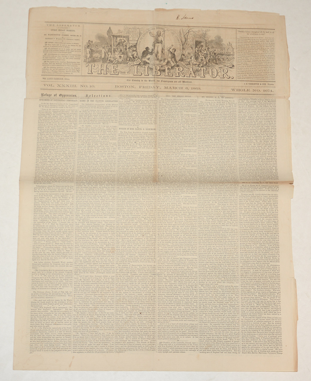 THE LIBERATOR NEWSPAPER – MARCH 6, 1863 EDITION