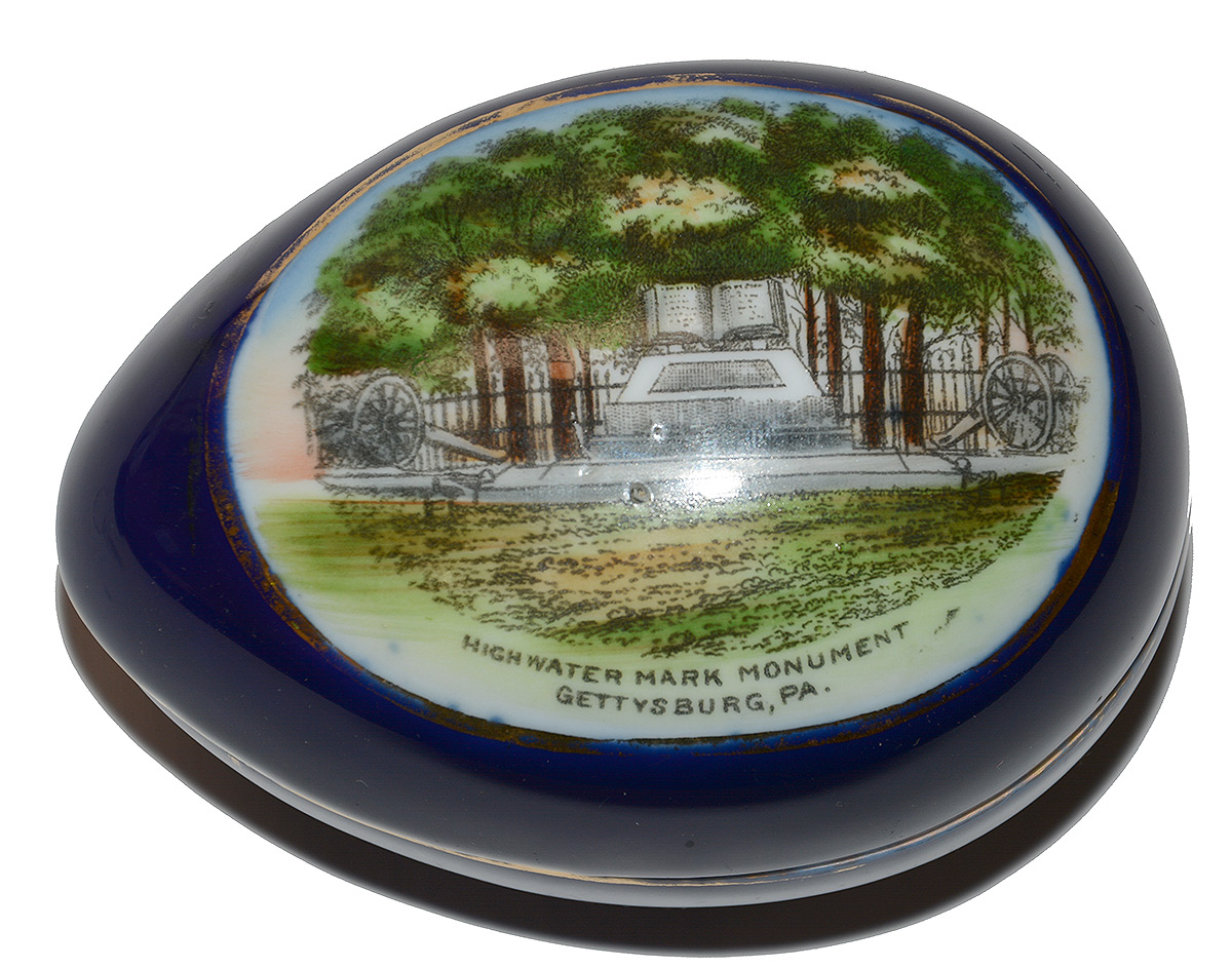GETTYSBURG HIGH WATER MARK SOUVENIR GERMAN COBALT PORCELAIN EGG