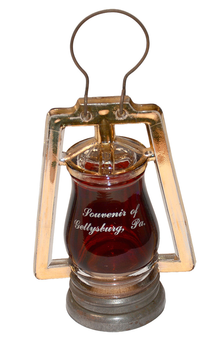 GETTYSBURG SOUVENIR RUBY GLASS LANTERN CANDY CONTAINER