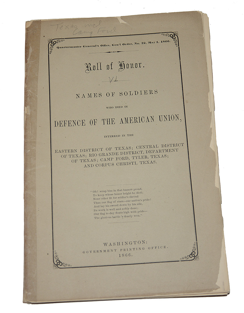 1866 ROLL OF HONOR BOOKLET: US CIVIL WAR DEAD OF TEXAS W/ SECTION OF OTHER BOOKLET IN SERIES