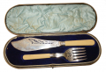 CASED VICTORIAN SILVER-PLATE FISH SERVING SET, BONE HANDLES