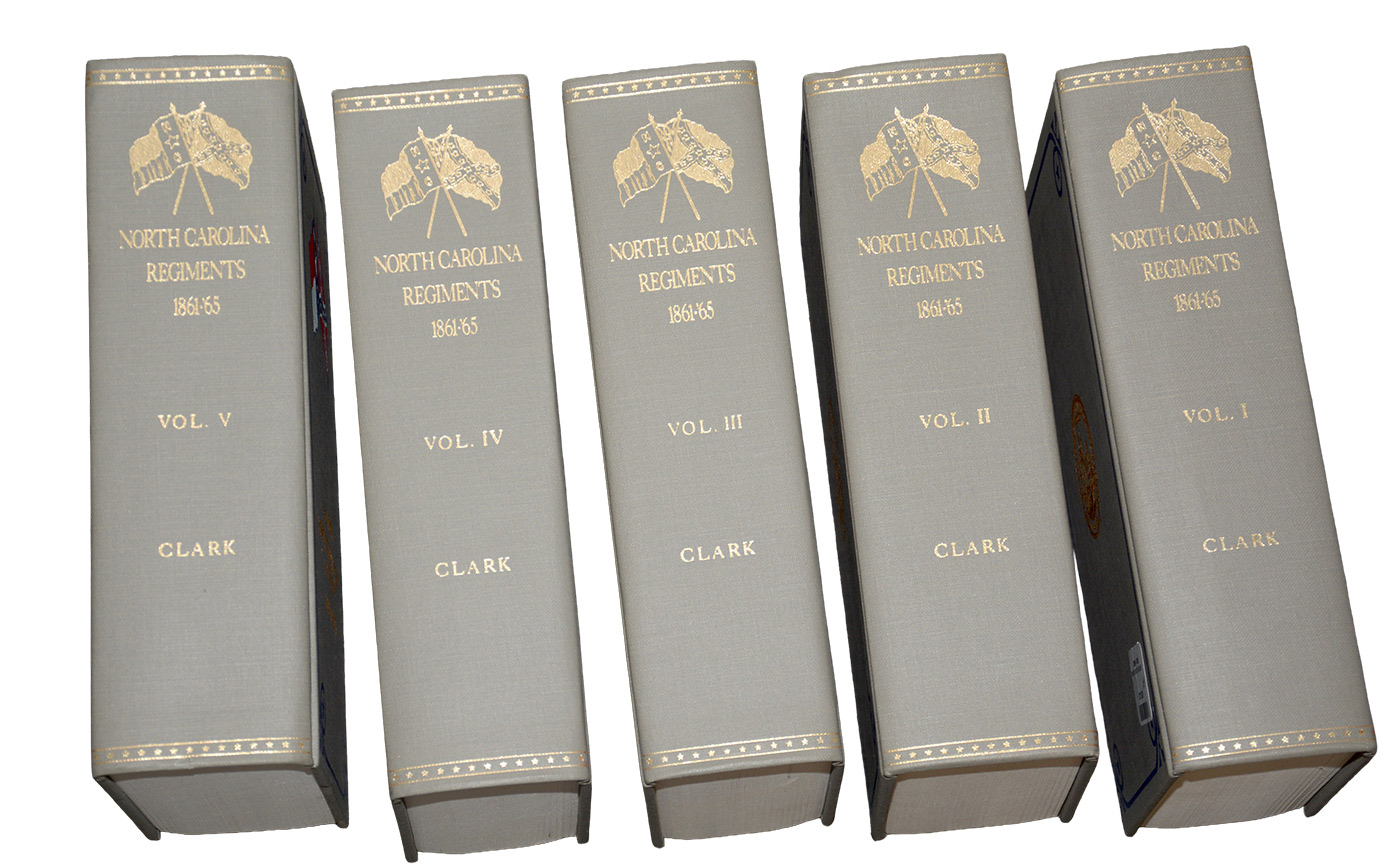RARE, FINE 1982 REPRINT - FIVE VOLUME SET OF “NORTH CAROLINA REGIMENTS 1861-1865”