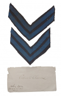 IDENTIFIED PAIR OF REGULATION CIVIL WAR INFANTRY CORPORAL' S CHEVRONS – NATHAN WARREN, 45TH MASSACUSETTS INFANTRY