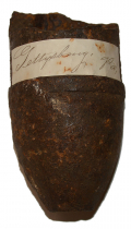 NOSE FRAGMENT OF CONFEDERATE READ ARTILLERY SHELL WITH GETTYSBURG TAG – FROM YORK SPRINGS GAR POST