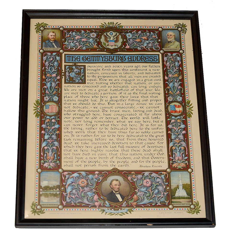 1927 GETTYSBURG ADDRESS PRINT BY SOCIETY OF FINE ARTS, NEW YORK