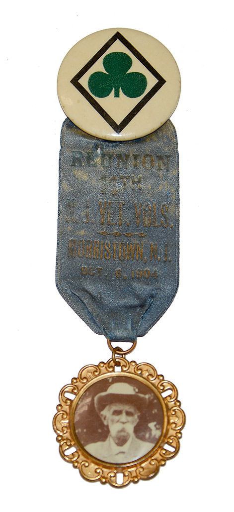 11th NEW JERSEY REUNION RIBBON WITH CELLULOID PIN AND DROP – MORRISTOWN, 1904