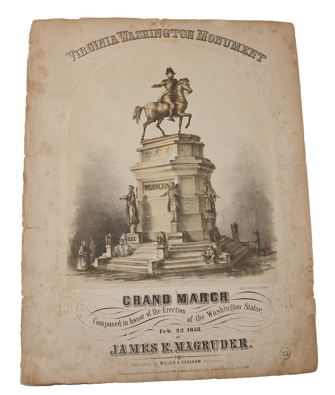 VIRGINIA WASHINGTON MONUMENT GRAND MARCH – 1858 SHEET MUSIC
