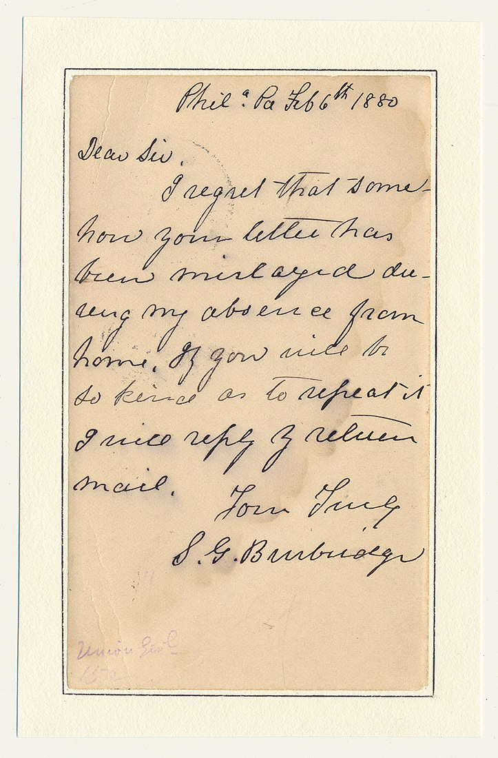 1880 DATED ALS SIGNED BY UNION GENERAL STEPHEN GANO BURGRIDGE, THE “BUTCHER OF KENTUCKY”