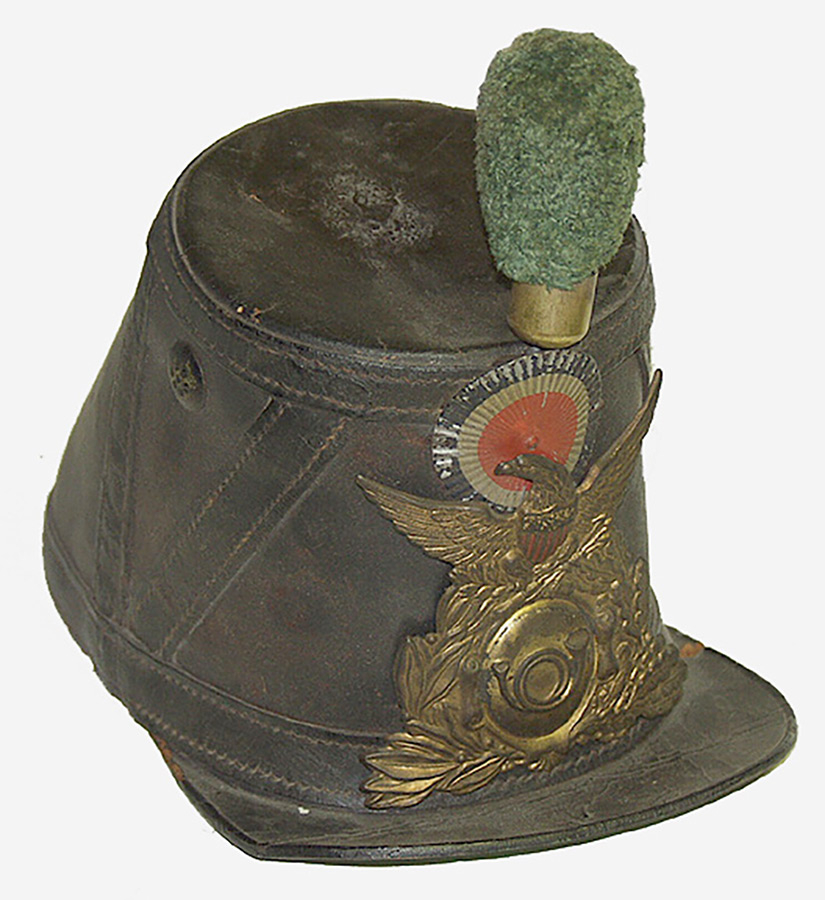 CIVIL WAR FEDERAL CHASSEUR’S ALL-LEATHER FRENCH-STYLE SHAKO IN GOOD ORIGINAL CONDITION