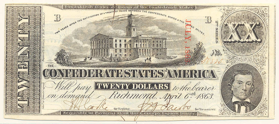 PCGS GRADED T-58 CONFEDERATE 1863 $20 BILL