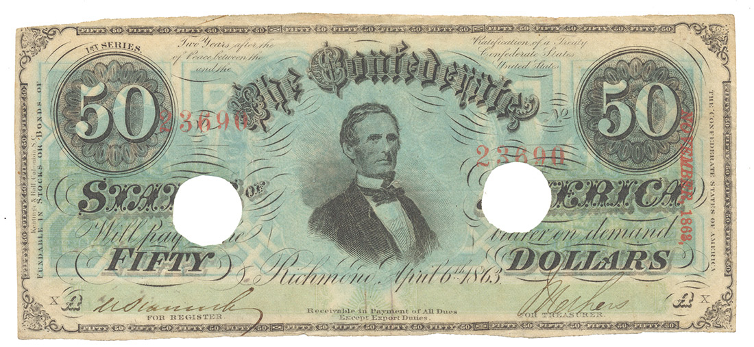 1863 CONFEDERATE STATES $50 NOTE, T-57