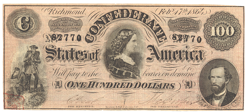 T-65 CONFEDERATE 1864 $100 BILL