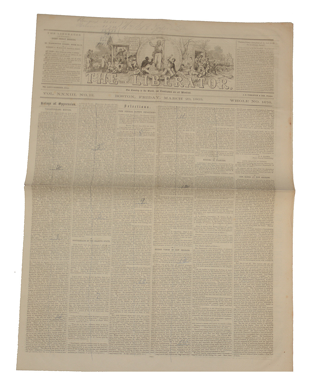 THE LIBERATOR NEWSPAPER – MARCH 20, 1863 EDITION