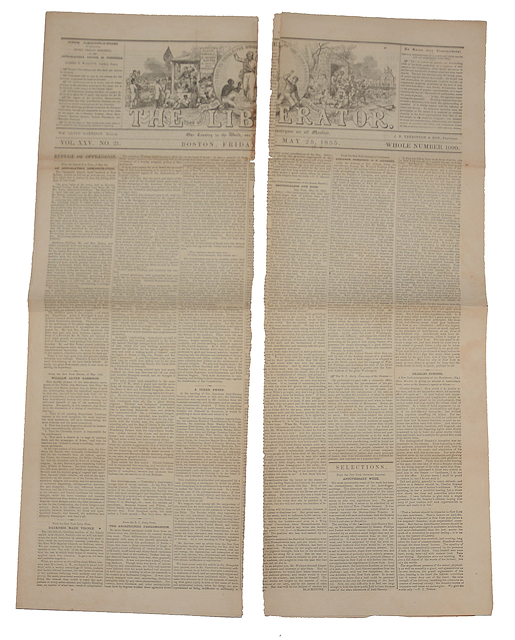 ISSUE OF THE LIBERATOR NEWSPAPER – MAY 25, 1855