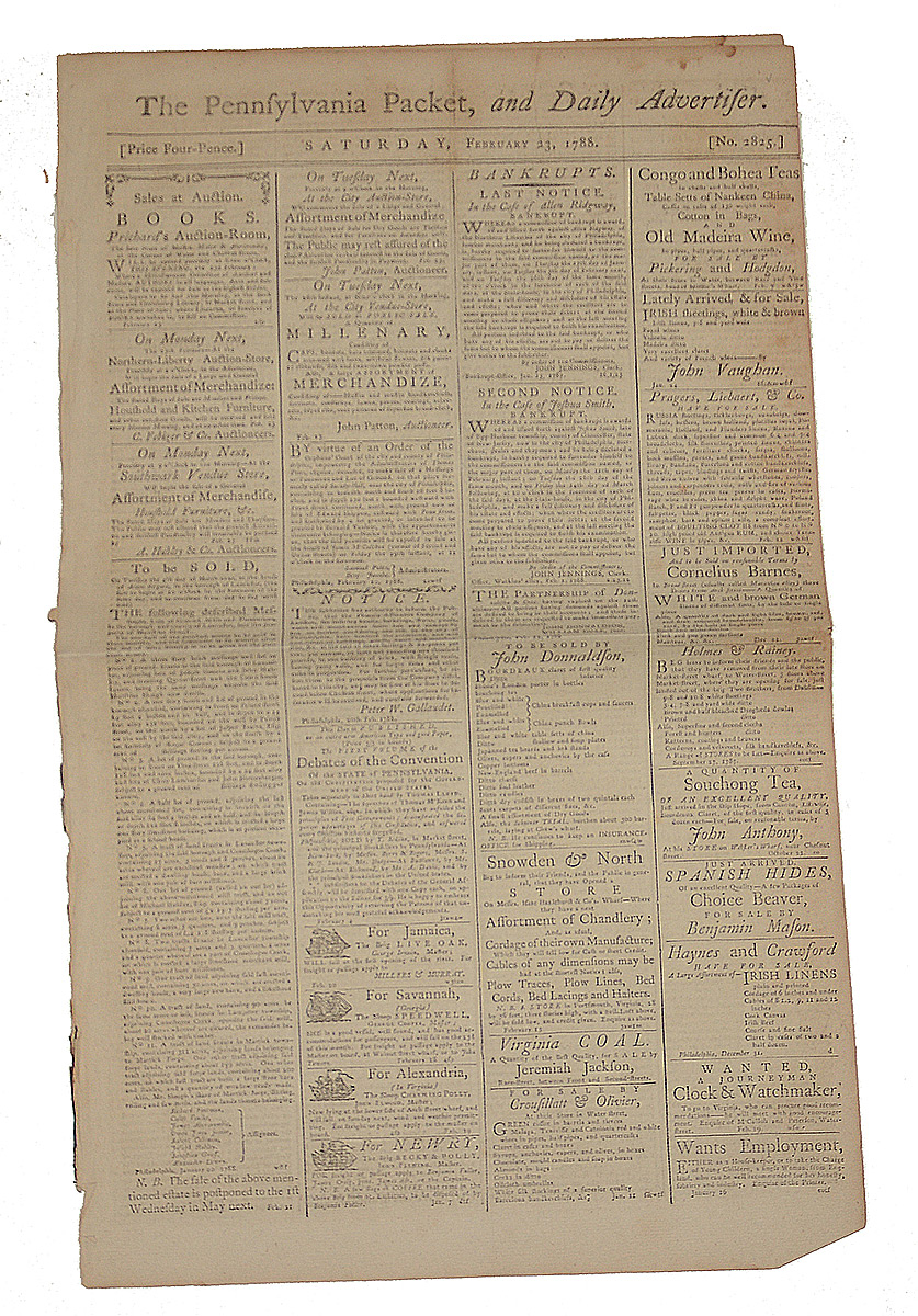 ORIGINAL PENNSYLVANIA PACKET & DAILY ADVERTISER – FEBRUARY 23, 1788