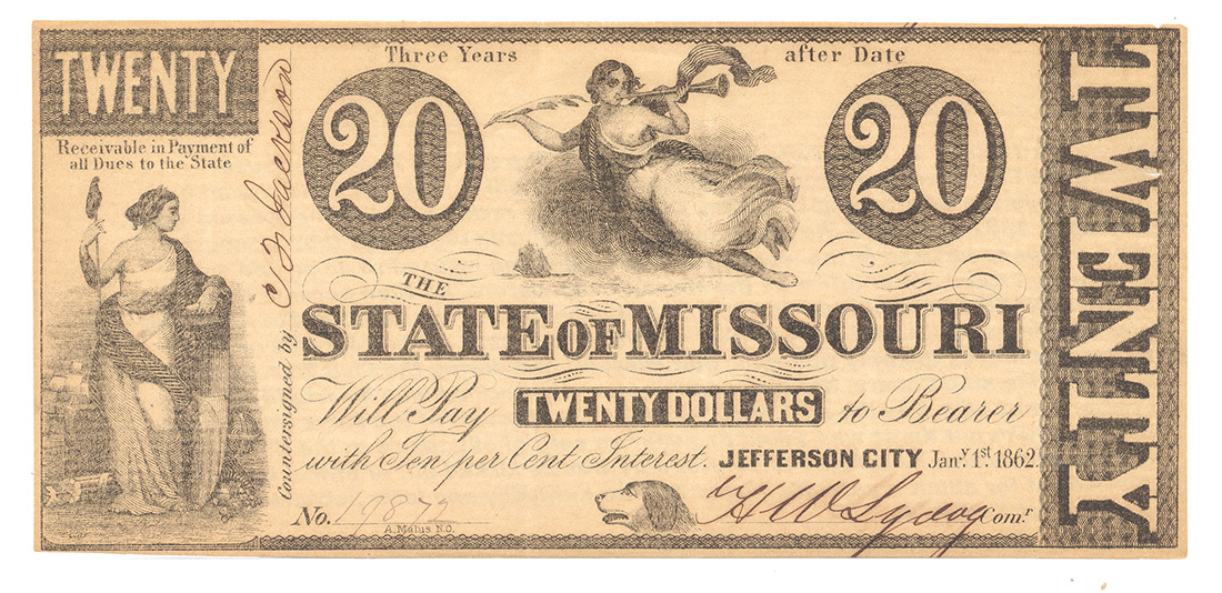 1862 STATE OF MISSOURI $20 NOTE
