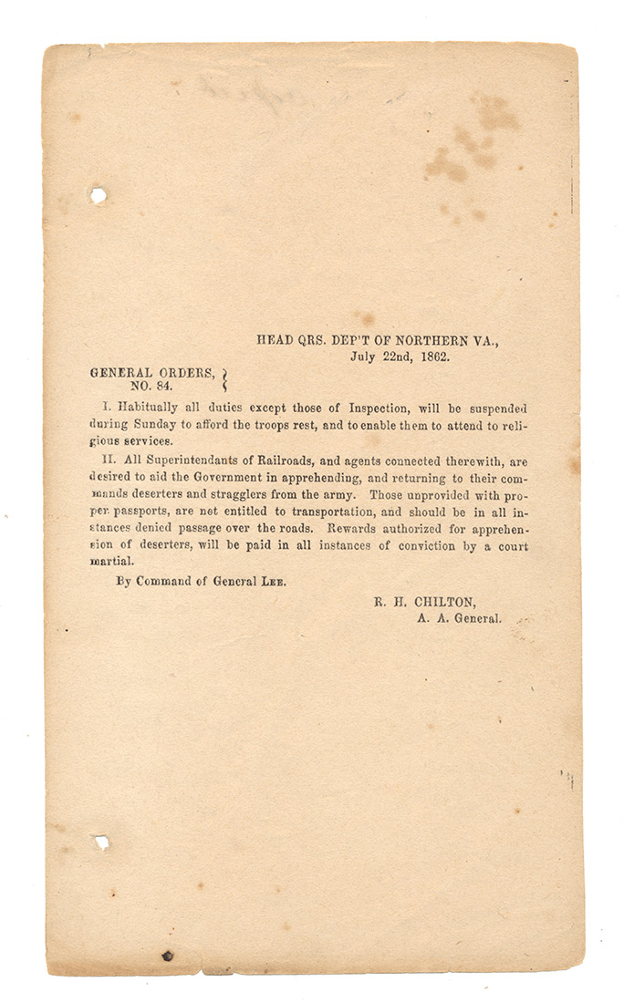 PRINTED PAGE -- CONFEDERATE GENERAL ORDERS #84, JULY 22, 1862