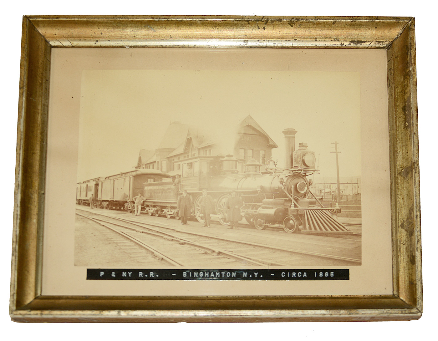 FRAMED ALBUMEN PHOTO OF STEAM ENGINE IN BINGHAMTON, NY, CIRCA 1885