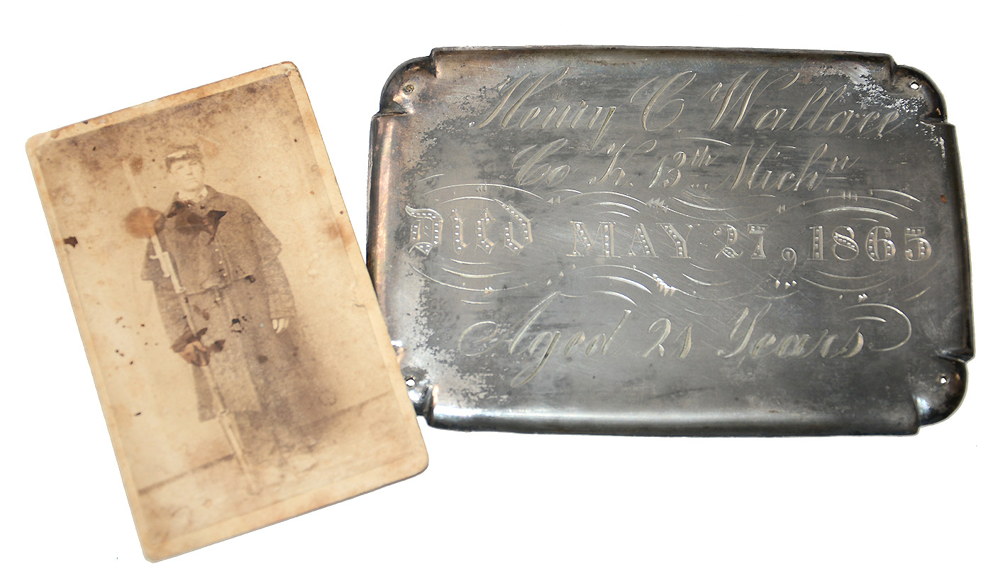 CIVIL WAR SILVER COFFIN PLATE OF A MORTALLY WOUNDED MICHIGAN PRIVATE