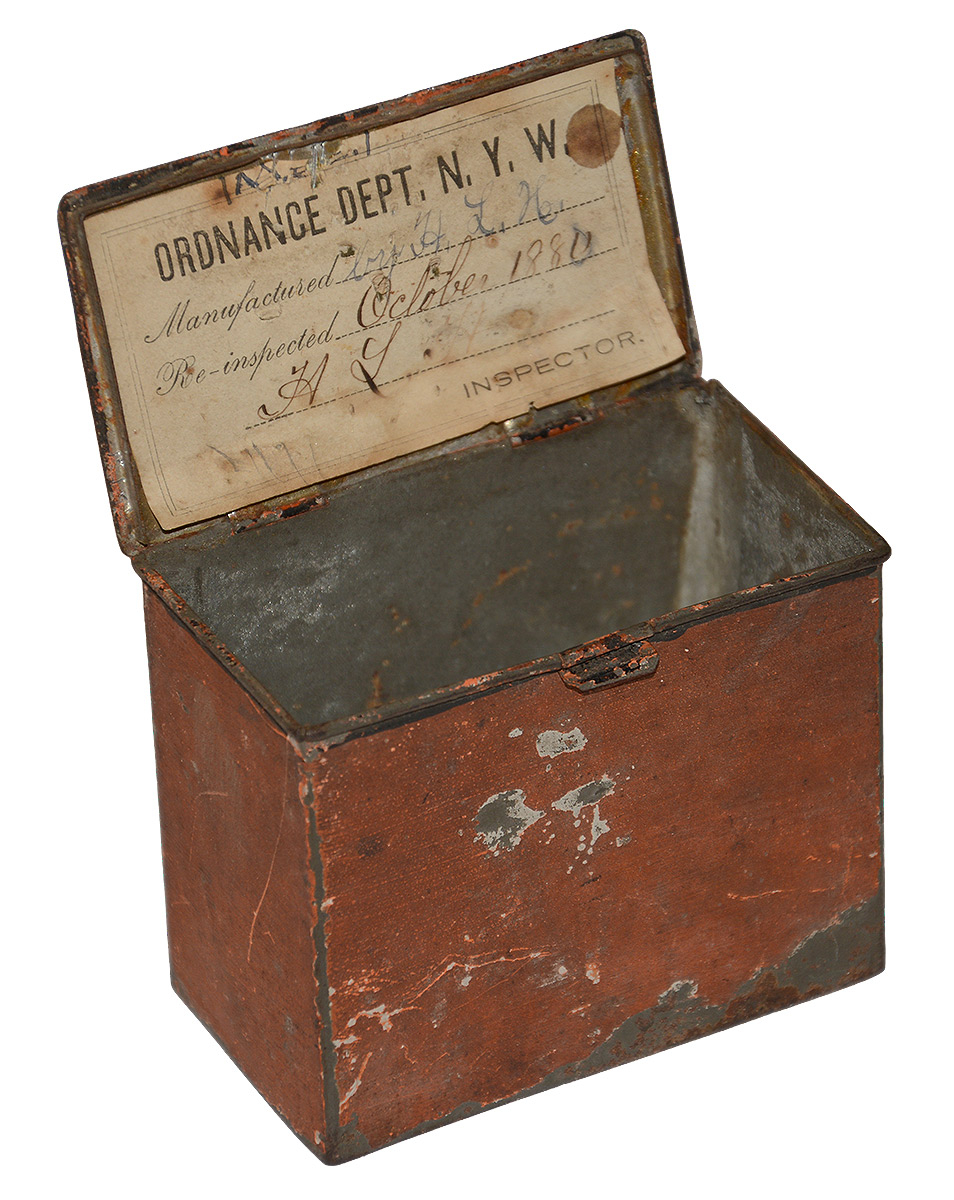 CIVIL WAR US NAVY PRIMER TIN WITH 1880s REINSPECTION & ISSUE LABEL