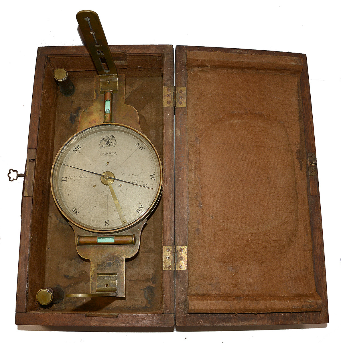 RICHARD PATTEN & SON, BALTIMORE, SURVEYOR'S COMPASS, SERIAL NO. 7, MARKED TO THE U.S. CORPS OF TOPOGRAPHICAL ENGINEERS, IN ITS ORIGINAL FITTED CASE