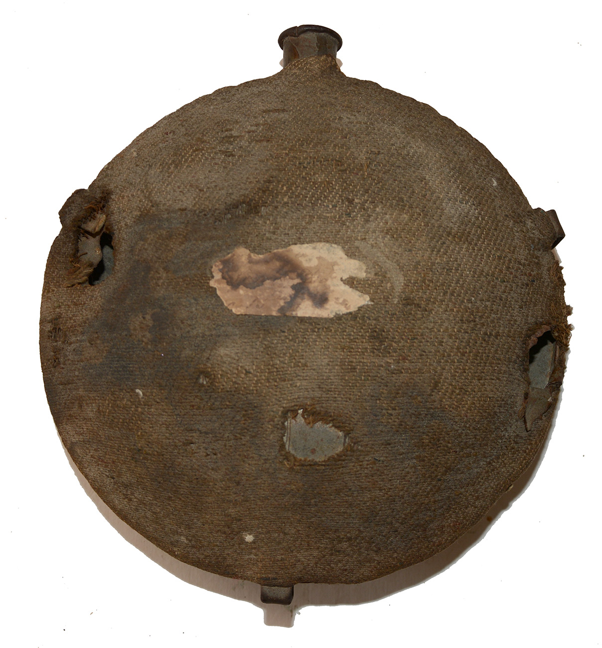 FEDERAL MODEL 1858 SMOOTHSIDE CANTEEN, SHOT THROUGH — PHILADELPHIA DEPOT, FROM THE FAMILY OF LIEUTENANT COLONEL THOMAS CHAMBERLIN, 150TH PENNSYLVANIA VOLUNTEERS, 
