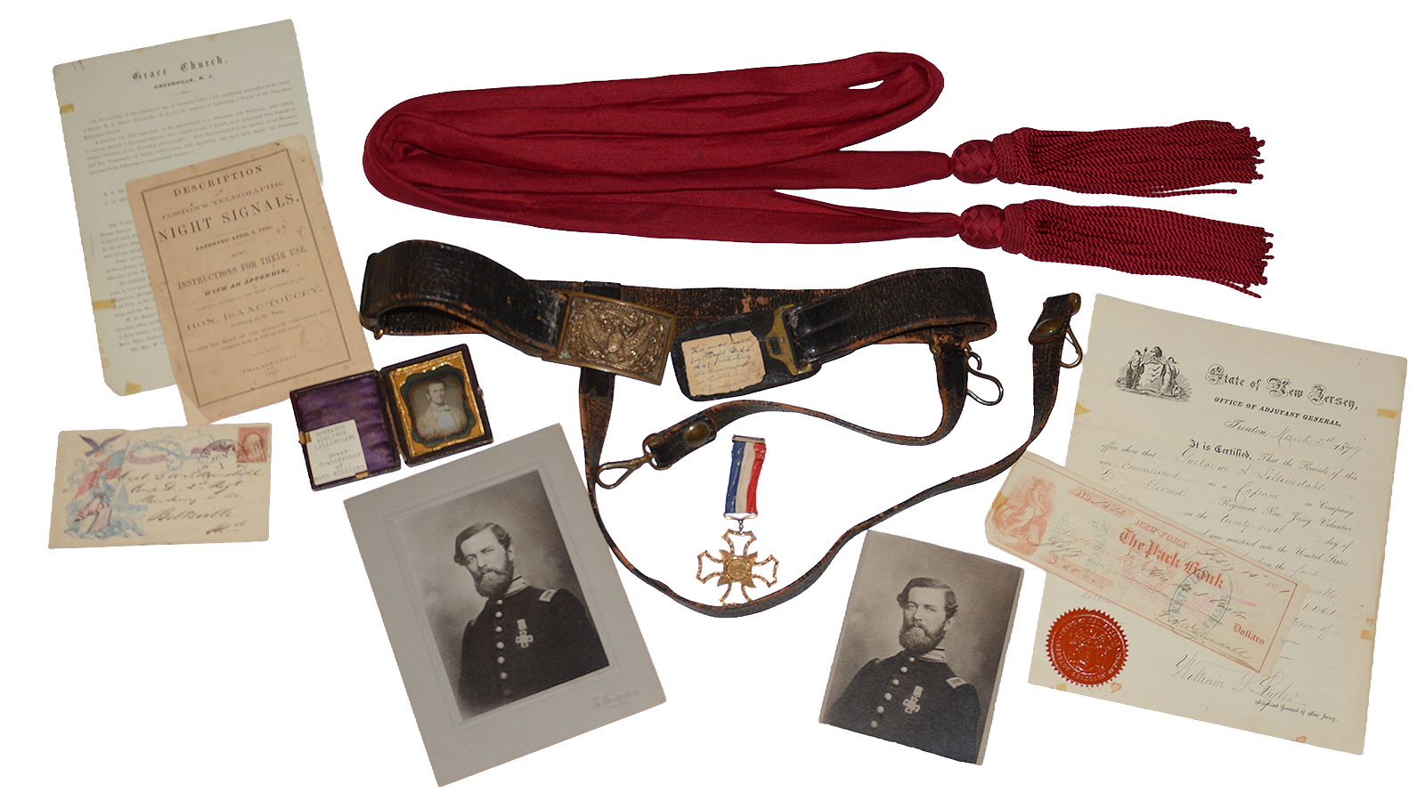 A MOST INTERESTING GROUPING IDENTIFIED TO AN OFFICER IN THE 2ND REGIMENT NEW JERSEY WHO WAS A FAMOUS PYROTECHNIST