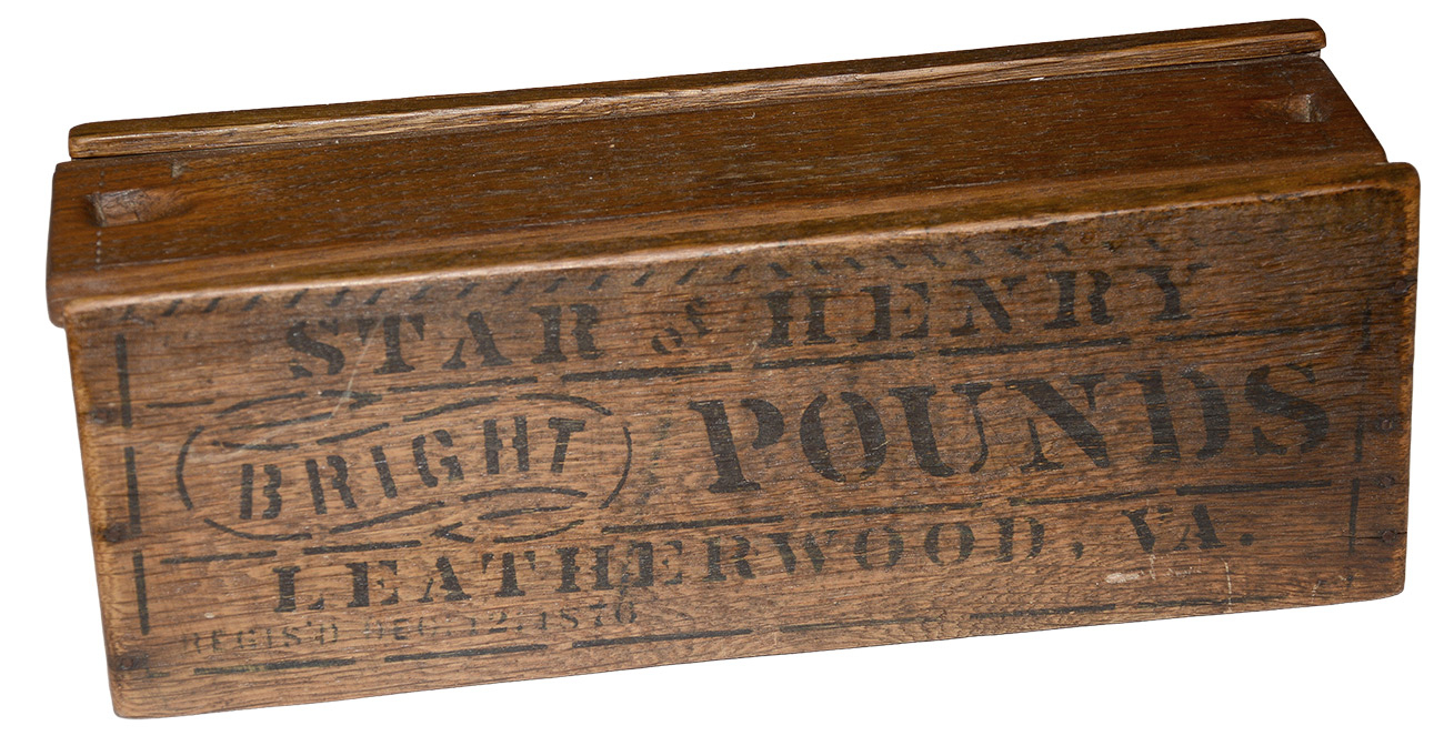 WONDERFUL LOOKING WOOD TOBACCO BOX, “STAR OF HENRY” FROM LEATHERWOOD, VA