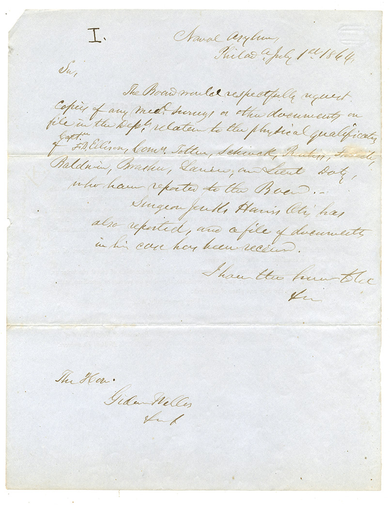 RARE JULY 1864 LETTER WRITTEN AND SIGNED BY GIDEON WELLES – CANDIDATES FOR ADMISSION INTO THE NAVY MEDICAL CORPS
