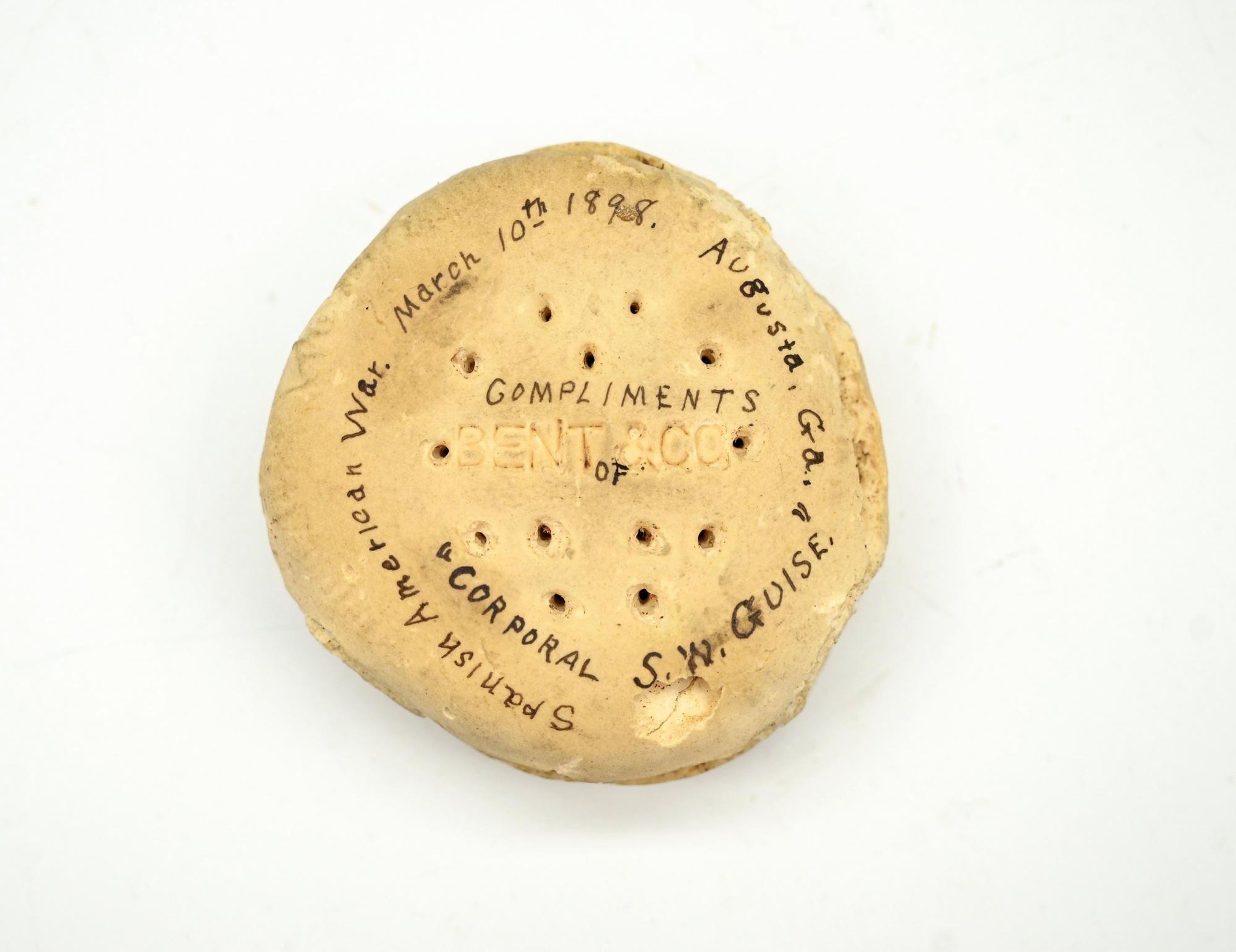 SPANISH AMERICAN WAR SOUVENIR HARDTACK WITH A GENTEEL PRESENTATION