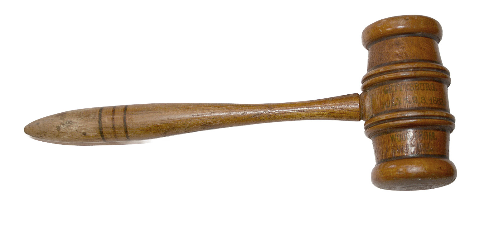 JOHN GOOD GETTYSBURG SOUVENIR WOOD GAVEL: CULP’S HILL AND SEMINARY RIDGE