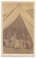 INTERESTING CDV PHOTO OF U.S. NAVY MEN PEERING OUT FROM TENT