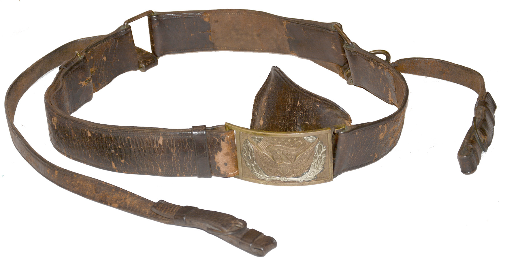 US MODEL 1851 OFFICER’S BELT PLATE ON BELT OF MAURICE LEYDEN, THIRD NEW YORK CAVALRY