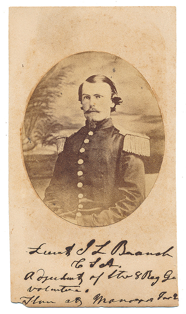 CDV PHOTO OF LT. JOHN L. BRANCH, 8TH GEORGIA INFANTRY, KIA AT BULL RUN