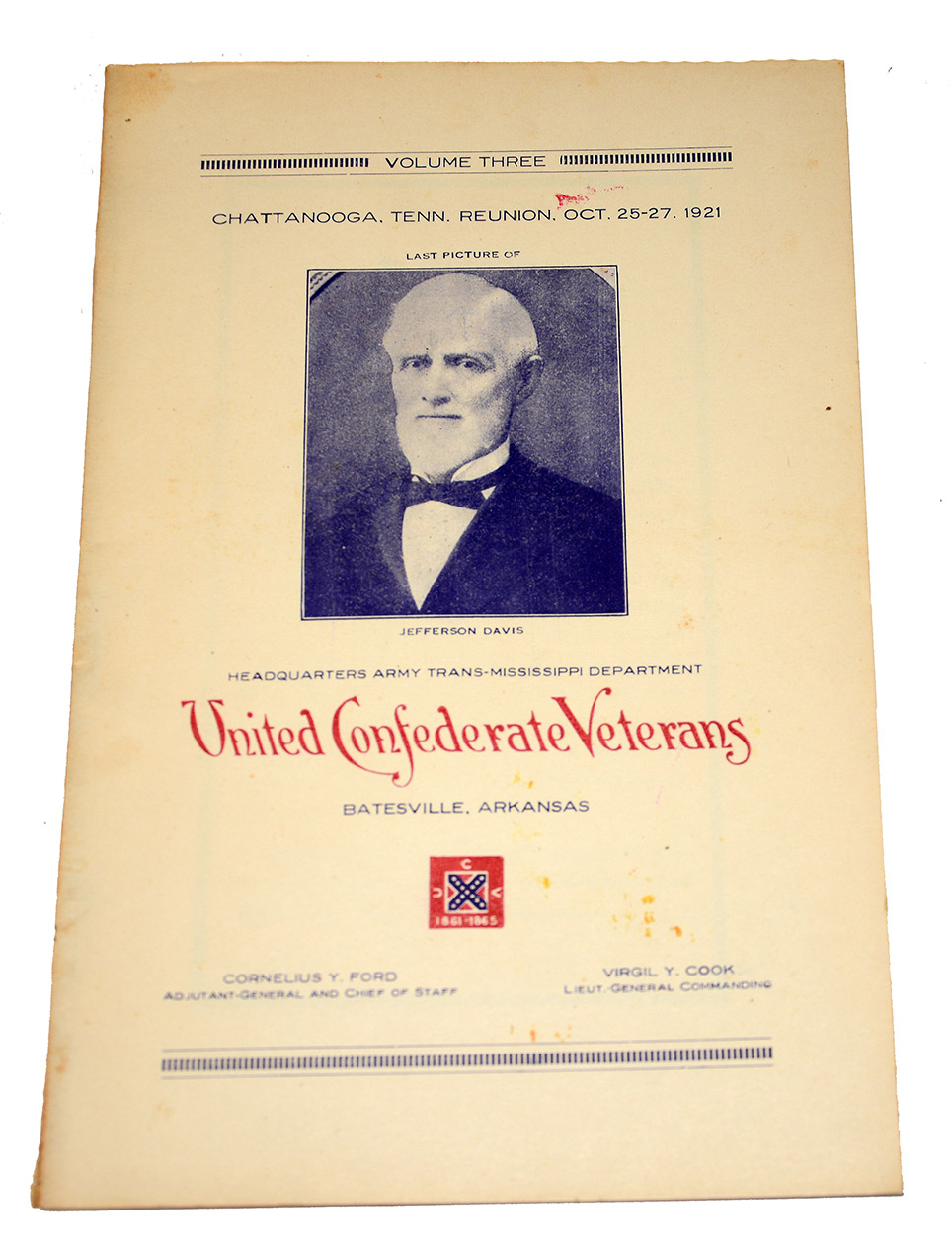 UNITED CONFEDERATE VETERANS, ARMY TRANS-MISSISSIPPI DEPARTMENT — CHATTANOOGA REUNION BOOKLET, OCTOBER 25-27, 1921