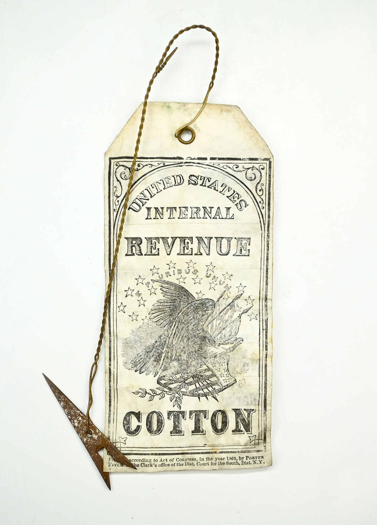1863 US INTERNAL REVENUE TAG FOR A COTTON BALE