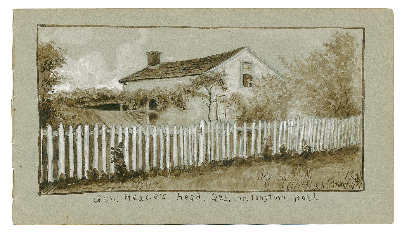 SKETCH OF GENERAL MEADE’S HEADQUARTERS AT GETTYSBURG BY 9TH MASS BATTERY VETERAN & ARTIST RICHARD HOLLAND