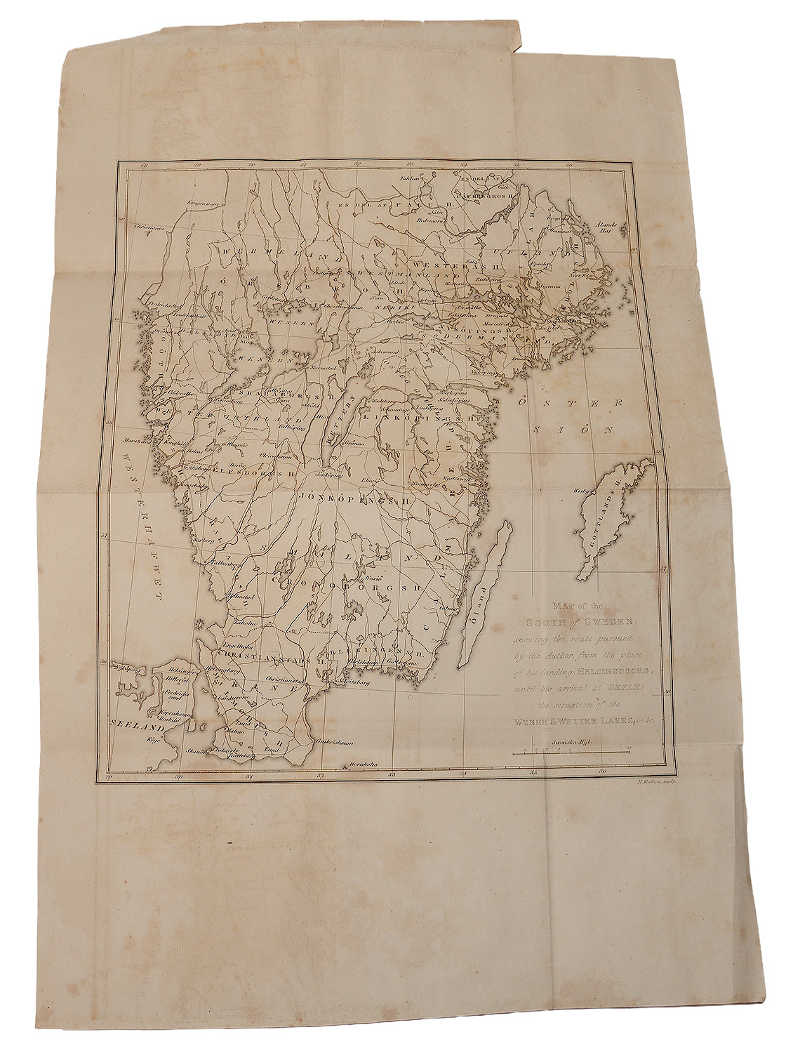 MAP OF THE SOUTH OF SWEDEN, ENGRAVED BY H. MUTLOW, CIRCA 1813