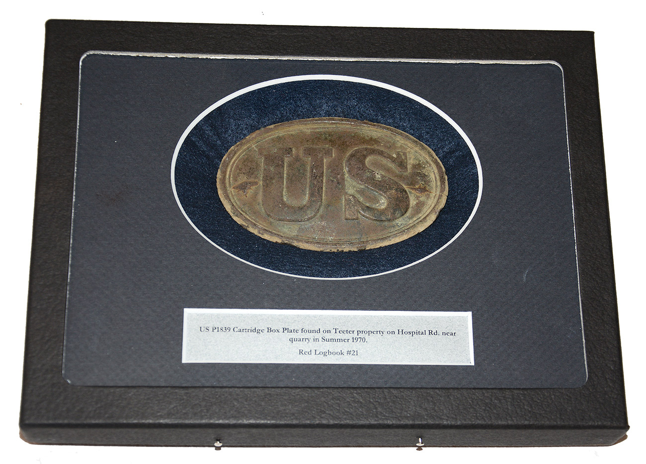GETTYSBURG RELIC US P1839 CARTRIDGE BOX PLATE – HOSPITAL ROAD NEAR MODERN QUARRY, ROSENSTEEL COLLECTION