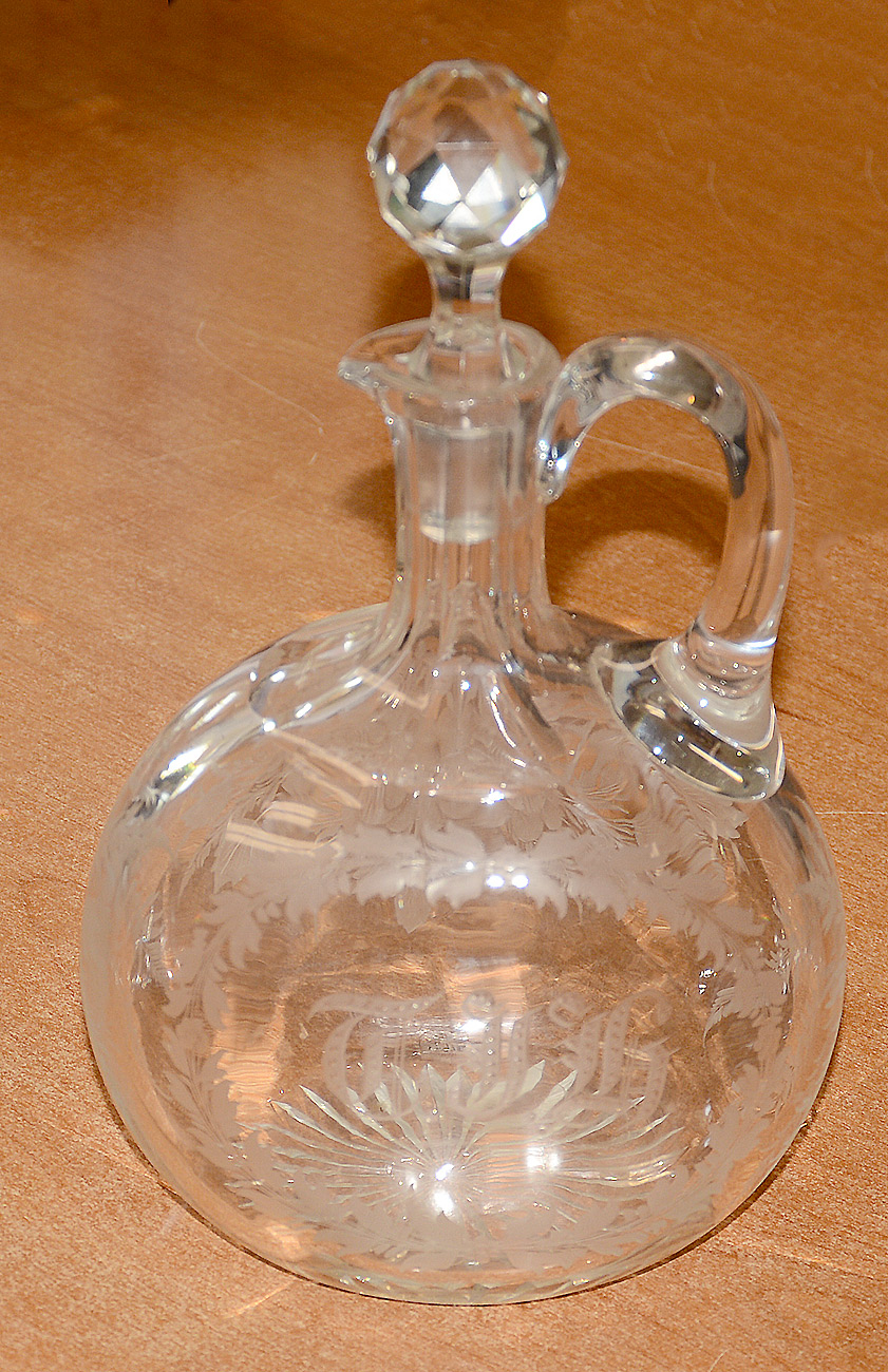 CIRCA 1870 ENGRAVED WHISKEY JUG BY DORFLINGER